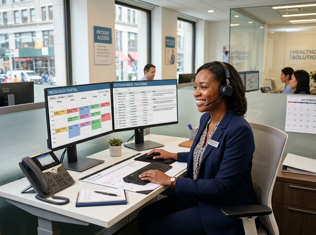 Bilingual medical case coordinator tracking patient attendance and scheduling adherence